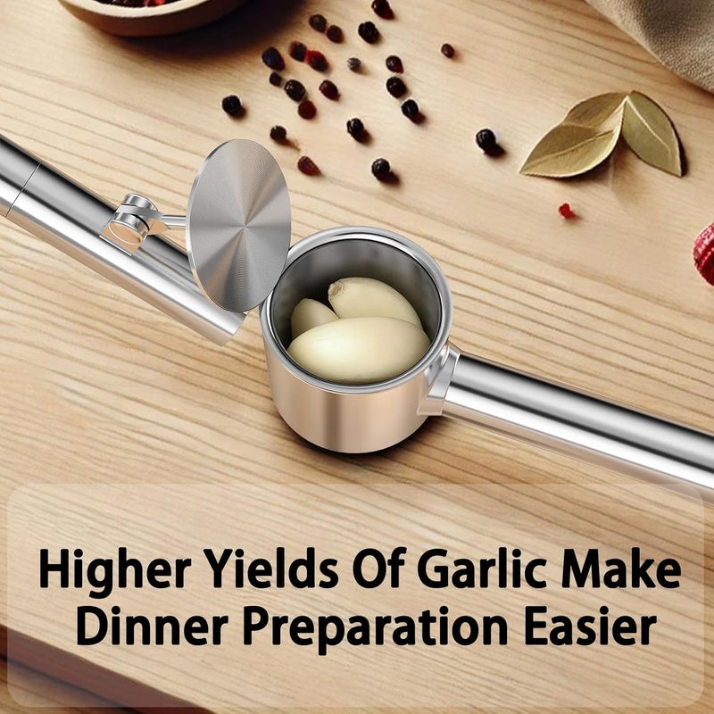 BMCASEQP 5-in-1 Stainless Steel Garlic Press Set with Large Chamber & Mincer - Heavy Duty Rustproof Garlic Crusher with Ergonomic Handle, Dishwasher Safe, Easy Squeeze Design for Ginger, Nuts, Herbs (Large) - Image 2