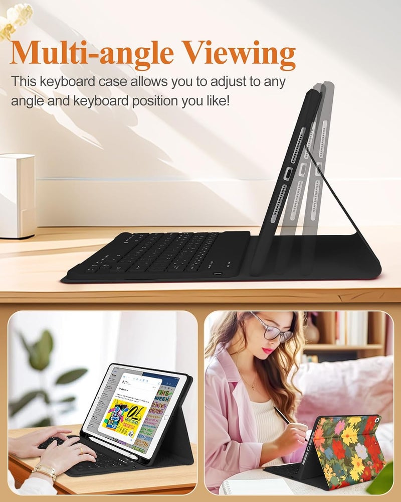 Wazzasoft for iPad 9th/8th/7th/Air 3rd Generation/Pro 10.5 Inch Case Keyboard Pencil Holder Folio Tablet Cover Women Girl Cute Girly Teen Kawaii Cat Flower Unique Design for Apple 10.2 & 10.5 Inch - Image 5