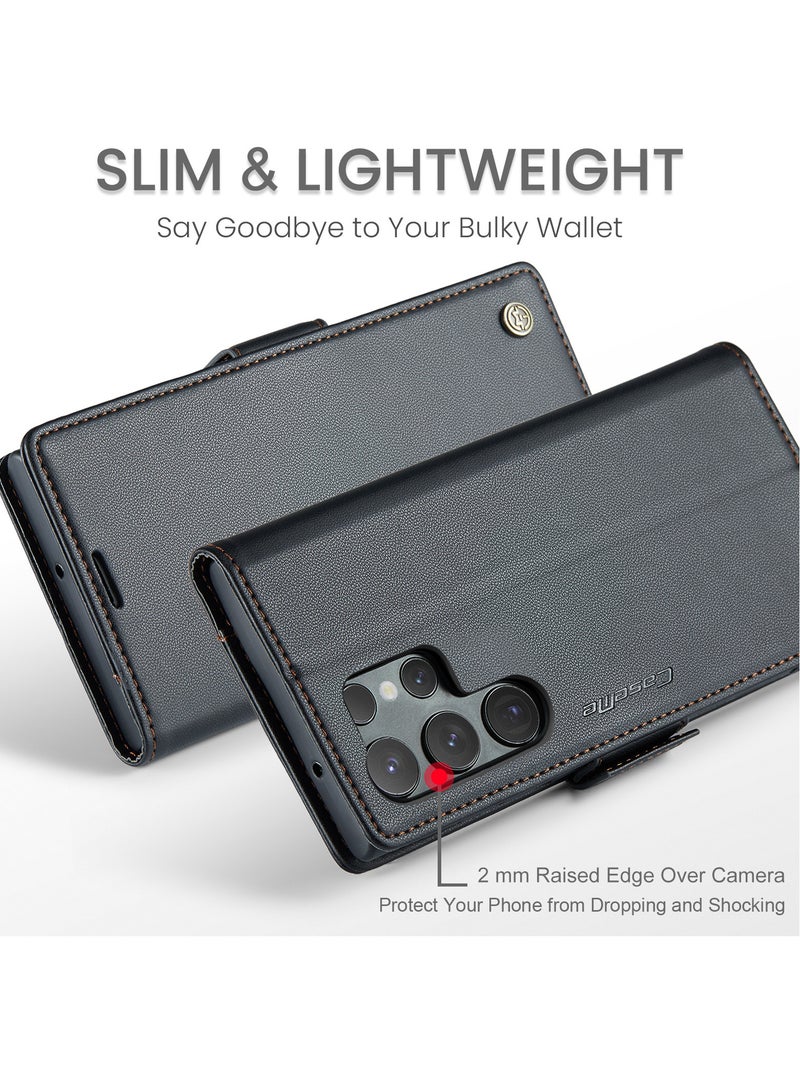 CaseMe Flip Wallet Case For Samsung Galaxy S23 Ultra, [RFID Blocking] PU Leather Wallet Flip Folio Case with Card Holder Kickstand Shockproof Phone Cover (Black) - Image 2
