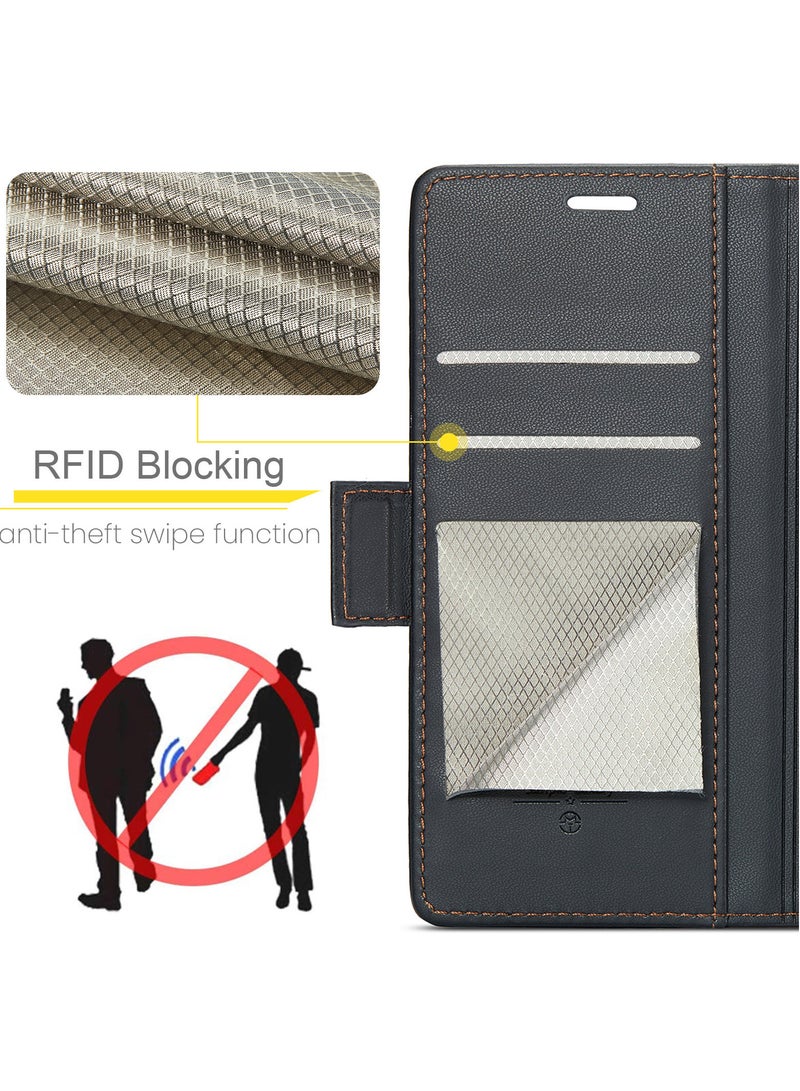 CaseMe Flip Wallet Case For Samsung Galaxy S23 Ultra, [RFID Blocking] PU Leather Wallet Flip Folio Case with Card Holder Kickstand Shockproof Phone Cover (Black) - Image 3