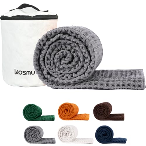 KOSMU Luxury Organic Japanese Cotton Waffle Bath Towel Thick Absorbent Quick Dry Bathroom Towels for Shower Sauna Onsen Hotel Spa Quality GiftReady Smoke Grey Bath Sheet 67 x 34 - Image 1