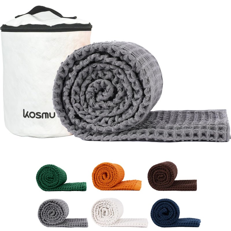 KOSMU Luxury Organic Japanese Cotton Waffle Bath Towel Thick Absorbent Quick Dry Bathroom Towels for Shower Sauna Onsen Hotel Spa Quality GiftReady Smoke Grey Bath Sheet 67 x 34 - Image 2