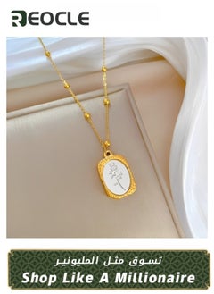 REOCLE Birth Flower Necklace Antique Oval Mirror Style 18K Gold Plated Floral Necklace Floral Pendant Jewelry Gift for Mom & Friends  - Image 1