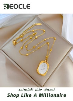 REOCLE Birth Flower Necklace Antique Oval Mirror Style 18K Gold Plated Floral Necklace Floral Pendant Jewelry Gift for Mom & Friends  - Image 4
