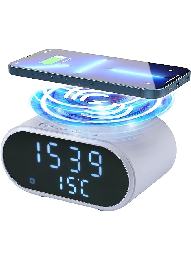 Raxoom Clock With 15W Fast Wireless Charging, Digital Alarm Clocks Bedside Mains Powered, 3 Alarms, 4 Brightness, LED Display With Time/Temperature/Date,For Bedroom, Bedside, Office - Image 1