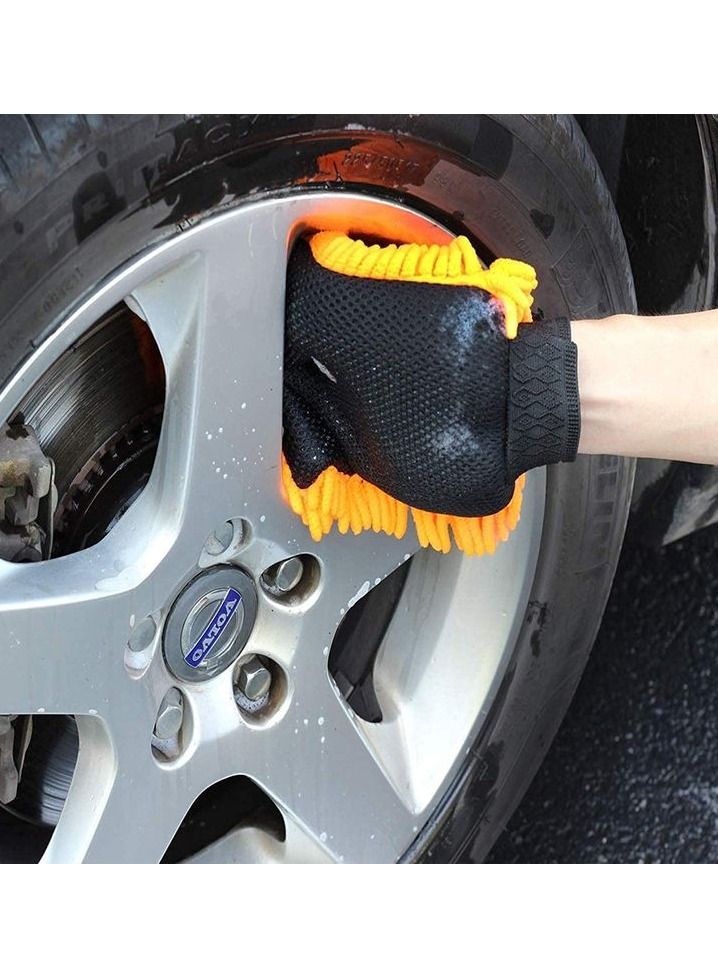 قفاز تنظيف السيارة من الألياف الدقيقة والغبار قفازات الشنيل للتنظيف الإسفنج ، قفاز غسيل آمن لمنزل السيارة 2 قطعة - Image 5