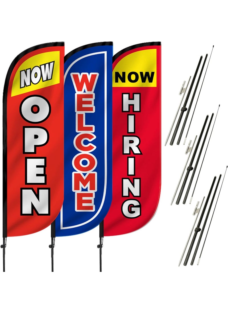 LookOurWay LookOurWay 5Feet Tall Grand Opening Themed Feather Flag Banner for Business Advertising 3Pack Includes 3 Banner Flags 3 Pole Sets Welcome BlueRed Now Hiring RedYellow  - Image 1