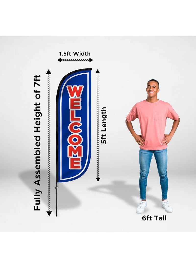 LookOurWay LookOurWay 5Feet Tall Grand Opening Themed Feather Flag Banner for Business Advertising 3Pack Includes 3 Banner Flags 3 Pole Sets Welcome BlueRed Now Hiring RedYellow  - Image 4