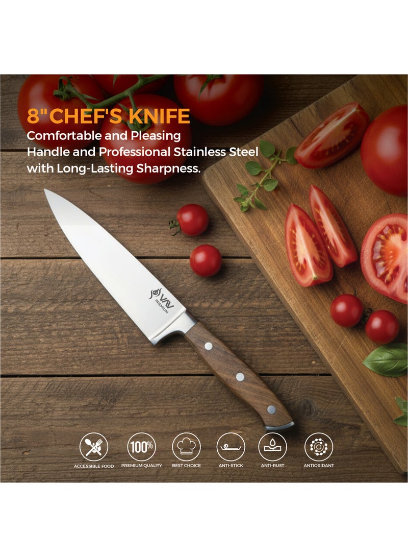 VAV GET Premium 8-inch Chef's Knife. Comfortable Walnut Wood Handle and Professional Stainless Steel with Long-Lasting Sharpness. - Image 3