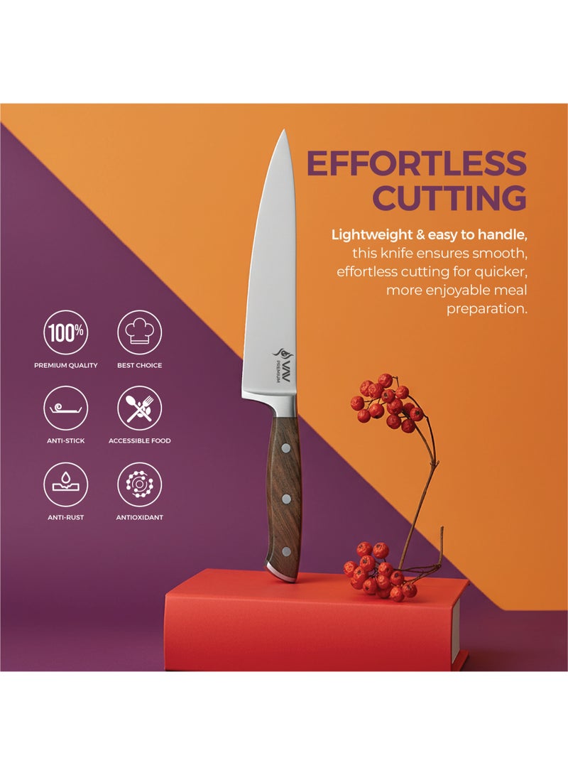 VAV GET Premium 8-inch Chef's Knife. Comfortable Walnut Wood Handle and Professional Stainless Steel with Long-Lasting Sharpness. - Image 5