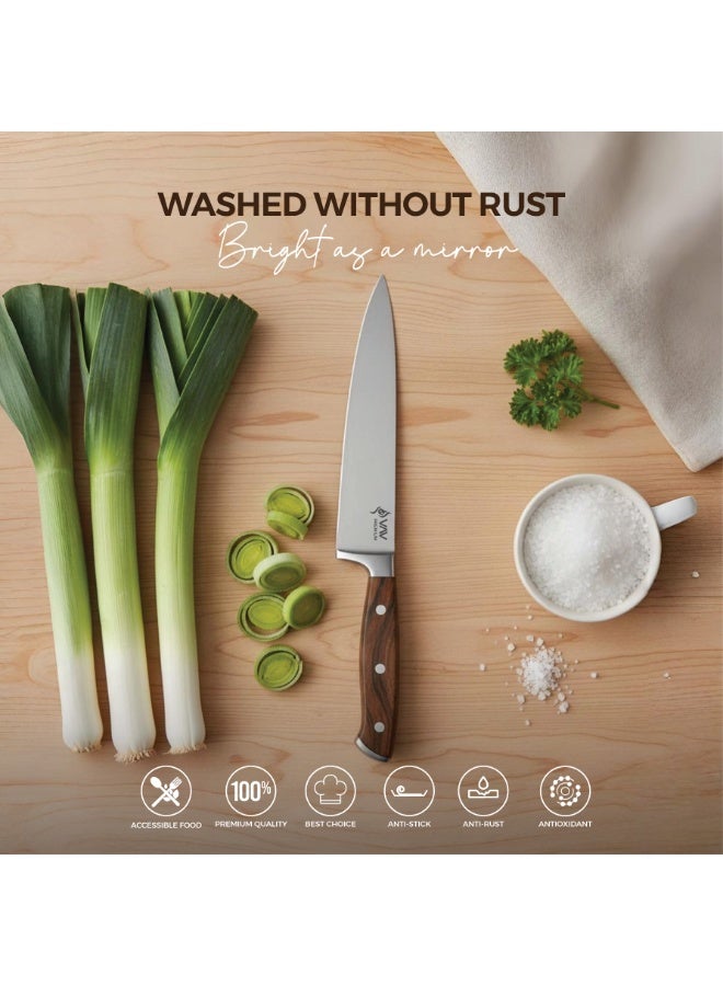 VAV GET Premium 8-inch Chef's Knife. Comfortable Walnut Wood Handle and Professional Stainless Steel with Long-Lasting Sharpness. - Image 4