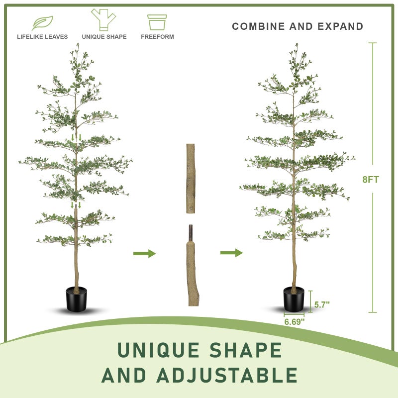 LYERSE Black Olive Tree Artificial 8ft - Faux Black Olive Tree with Natural Trunk and Realistic Leaves - Artificial Shady Lady Tree for Indoor Home Office House Living Room Decor - Image 3