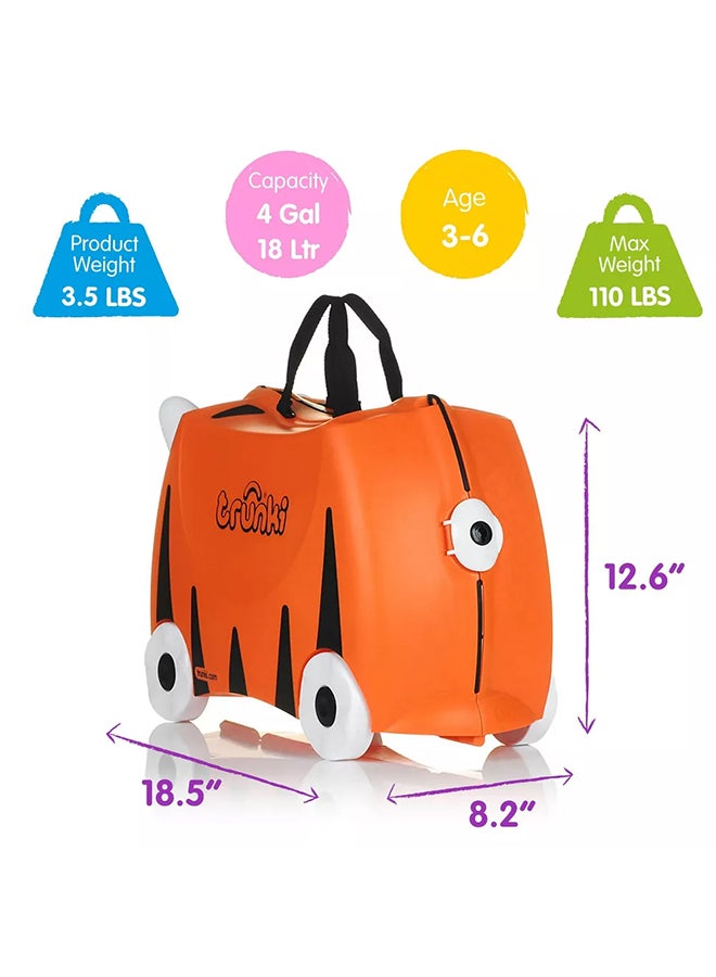 Trunki Tipu Tiger Orange Ride-On Suitcase for Children, Lightweight Carry-On Luggage with Wheels, Tow Strap and Storage for Travel - Image 2