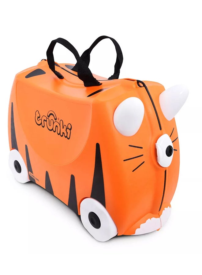 Trunki Tipu Tiger Orange Ride-On Suitcase for Children, Lightweight Carry-On Luggage with Wheels, Tow Strap and Storage for Travel - Image 1