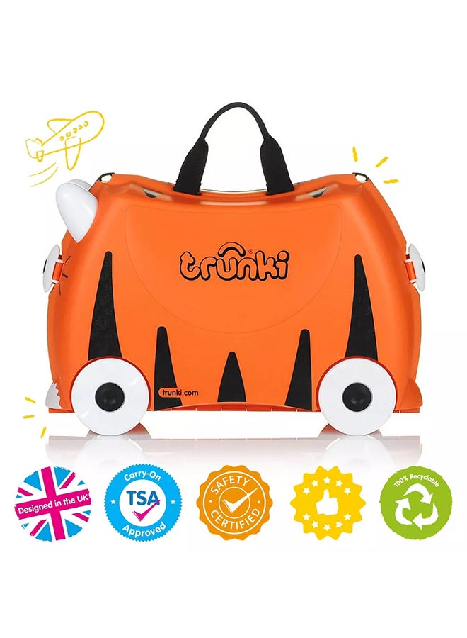 Trunki Tipu Tiger Orange Ride-On Suitcase for Children, Lightweight Carry-On Luggage with Wheels, Tow Strap and Storage for Travel - Image 3