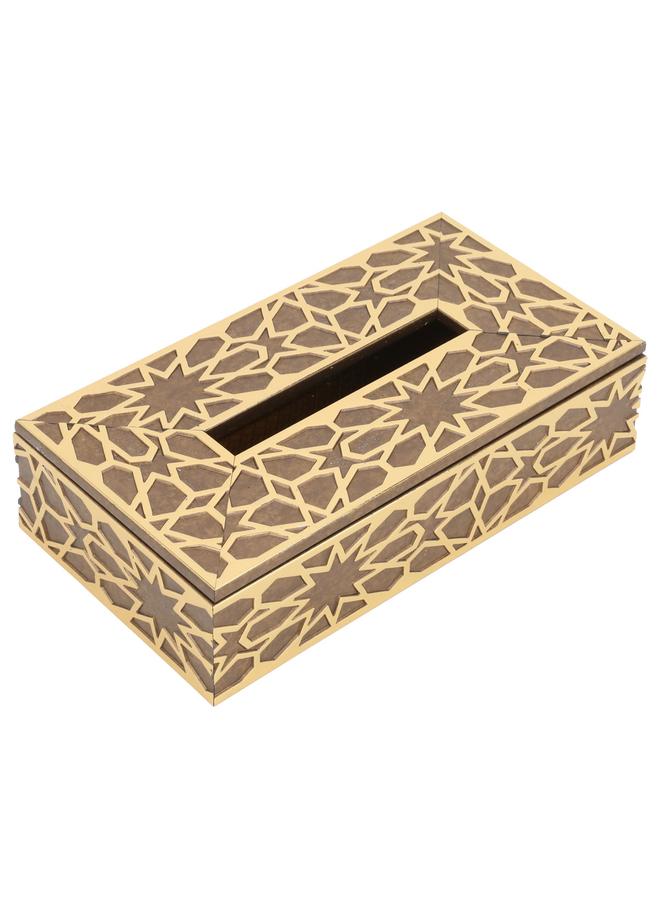 DIAMOND GLOW Wood Tissue Box 23.5 X 12.5 X 6 Cm Brown Gold  - Image 1