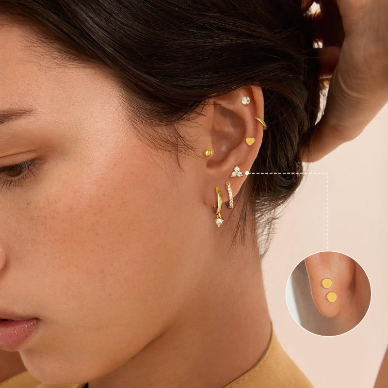 adoyi Gold Hoop Earrings Set for Women Hypoallergenic Surgical Steel Earrings for Women Sensitive Ears, 14K Gold Plated Flat Back Studs Stainless Steel Mini Hoops Earring Lightweight Jewelry - Image 5