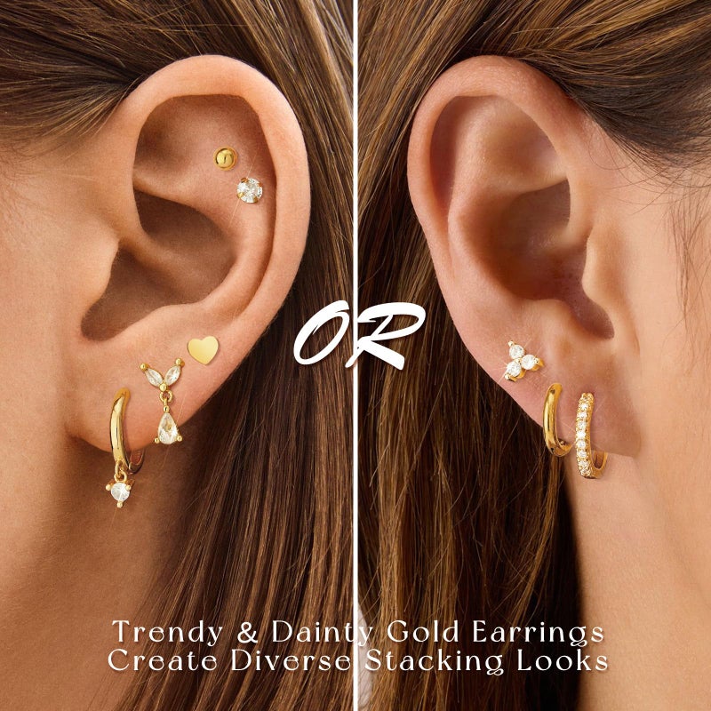 adoyi Gold Hoop Earrings Set for Women Hypoallergenic Surgical Steel Earrings for Women Sensitive Ears, 14K Gold Plated Flat Back Studs Stainless Steel Mini Hoops Earring Lightweight Jewelry - Image 4
