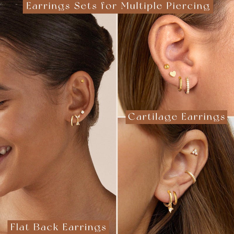 adoyi Gold Hoop Earrings Set for Women Hypoallergenic Surgical Steel Earrings for Women Sensitive Ears, 14K Gold Plated Flat Back Studs Stainless Steel Mini Hoops Earring Lightweight Jewelry - Image 3
