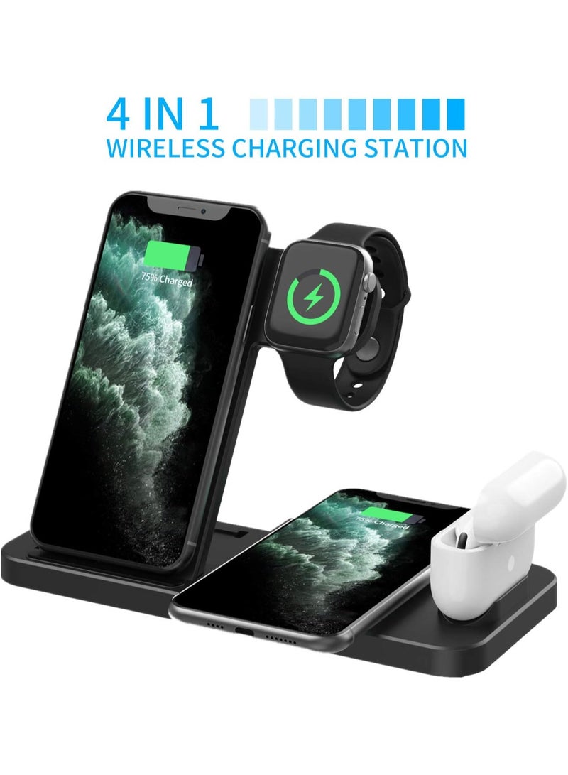 LIXES 4 in 1 Wireless Charging Stand,, Fast Charger for Apple Watch, iPhone 13/12/11/ Pro Max/Mini/11/Pro/AirPods/Samsung smart phone etc  - Image 1