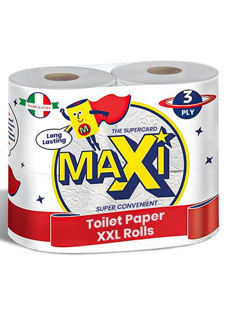 Maxi Supercarta 3-Ply Giant Tissue Paper Toilet Rolls - 4 Rolls, 246 High Absorbent Sheets per Roll - Extra Soft, Durable & Highly Absorbent Tissue - Image 1