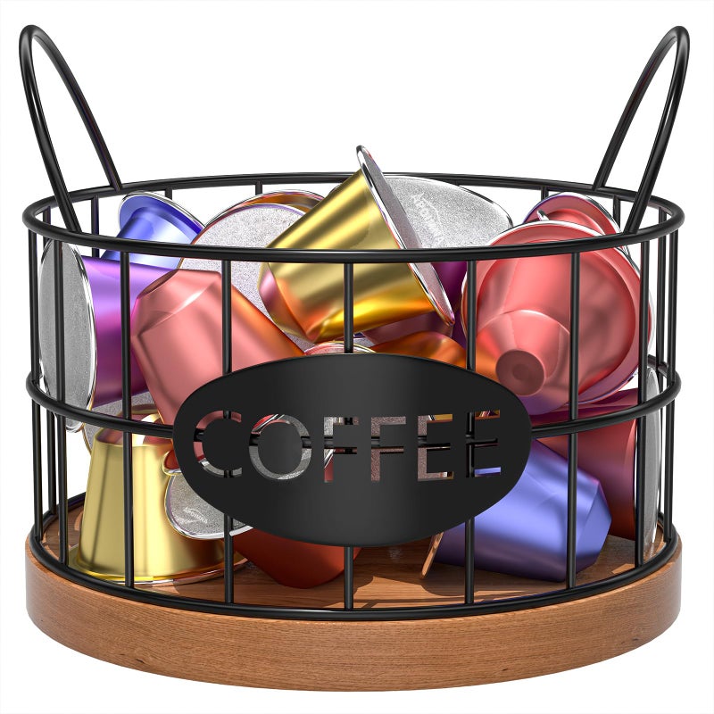 APOIMNA Coffee Pod Holder, Rustic K Cup Holder Organizer for Counter, Coffee Pods Storage Organizer for Coffee Bar Accessories Decor(Black-02) - Image 1