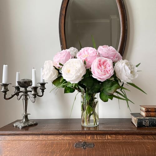YalzoneMet 3.5'' Big Bloom Rose Artificial Flowers Light Pink 4Pcs Real Touch Rose Faux 17.7 Inch Long Stem Austen Roses Peonies Fake Flowers for Home Kitchen Party Christmas Flower Wedding Decor - Image 3