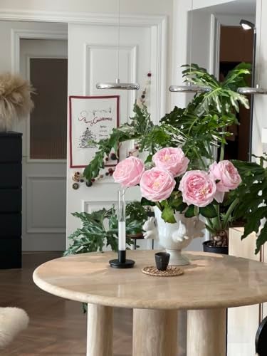 YalzoneMet 3.5'' Big Bloom Rose Artificial Flowers Light Pink 4Pcs Real Touch Rose Faux 17.7 Inch Long Stem Austen Roses Peonies Fake Flowers for Home Kitchen Party Christmas Flower Wedding Decor - Image 2