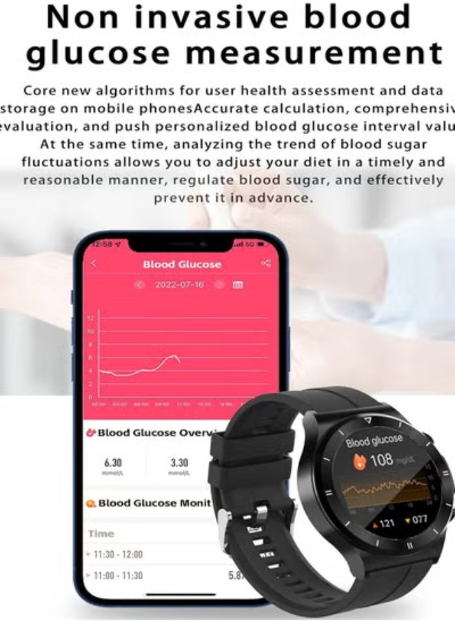 AROAQ Non-Invasive Glucose Monitoring Smart Watch with ECG & Bluetooth Calling – IP68 Waterproof, 24/7 Health Tracking, 24 Sports Modes - Image 3