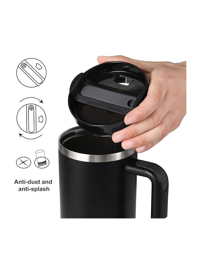40 oz Insulated Travel Mug with Straw & Handle – Stainless Steel FlowState Lid – Keeps Drinks Hot or Cold – Durable Leak-Resistant Coffee Mug – Black - Image 2