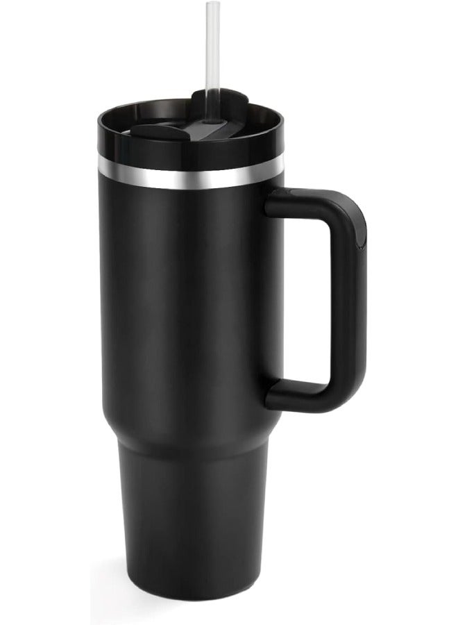 40 oz Insulated Travel Mug with Straw & Handle – Stainless Steel FlowState Lid – Keeps Drinks Hot or Cold – Durable Leak-Resistant Coffee Mug – Black - Image 1