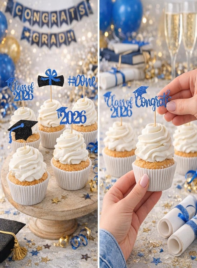 Moffris Graduation Decorations 2026-24Pcs Glitter Graduation Cupcake Toppers for Class of 2026 Party Decorations - Image 2