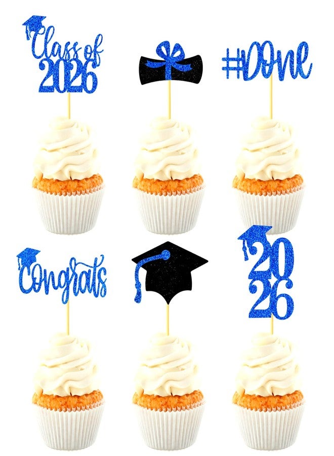 Moffris Graduation Decorations 2026-24Pcs Glitter Graduation Cupcake Toppers for Class of 2026 Party Decorations - Image 1