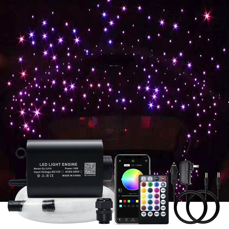 AKEPO Car Home 16W Fiber Optic Lights Star Ceiling Light Kit APPMusic Control Effect RGBW Sound Sensor Light Source with 28key RF Musical Remote with Mixed Fiber Cable 335pcs075115mm131ft4m