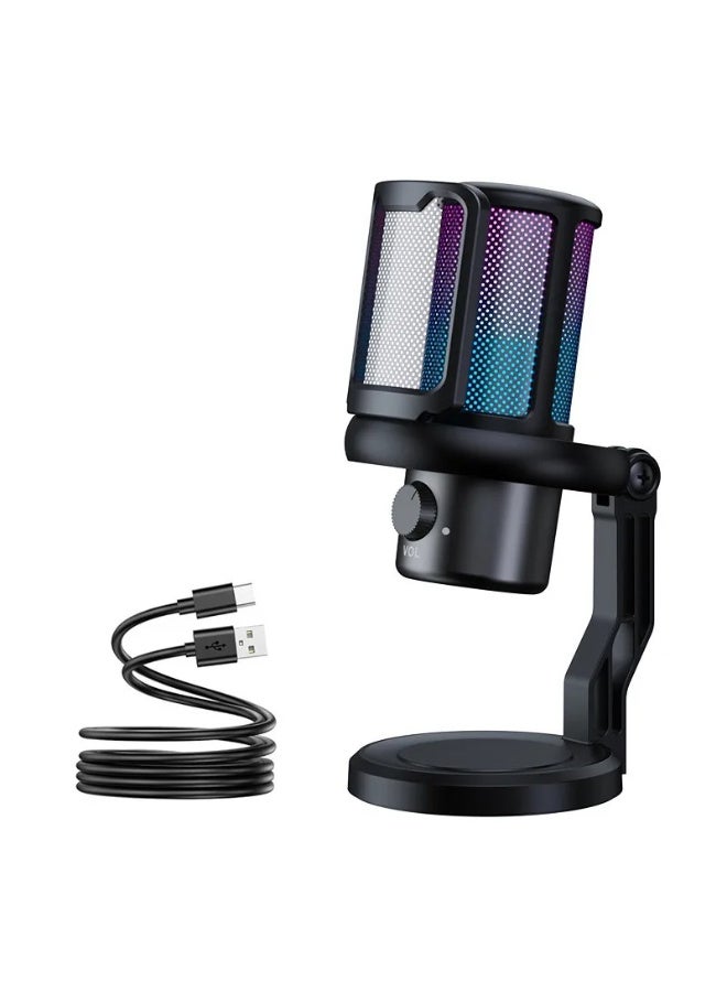 ميكروفون الألعاب الاحترافي ZFSZ V1Pro USB - ميكروفون مكثف ديناميكي مزود بإضاءة RGB مع تحكم في مستوى الصوت، وحامل مكتبي ثابت وشبكة مرشح للصوت، يعمل بمجرد التوصيل (Plug & Play) مع أجهزة الكمبيوتر الشخصي/PS5/Mac، بجودة استوديو للبث المباشر والبودكاست - Image 1