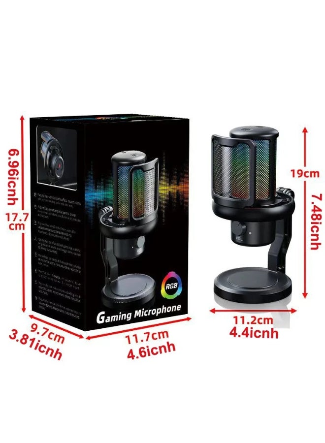 ميكروفون الألعاب الاحترافي ZFSZ V1Pro USB - ميكروفون مكثف ديناميكي مزود بإضاءة RGB مع تحكم في مستوى الصوت، وحامل مكتبي ثابت وشبكة مرشح للصوت، يعمل بمجرد التوصيل (Plug & Play) مع أجهزة الكمبيوتر الشخصي/PS5/Mac، بجودة استوديو للبث المباشر والبودكاست - Image 3