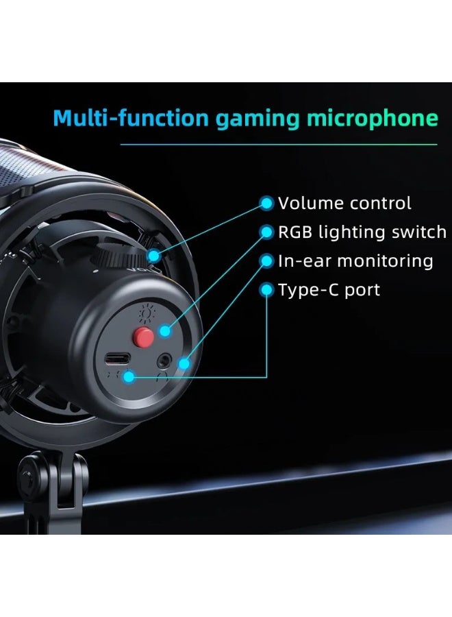 ميكروفون الألعاب الاحترافي ZFSZ V1Pro USB - ميكروفون مكثف ديناميكي مزود بإضاءة RGB مع تحكم في مستوى الصوت، وحامل مكتبي ثابت وشبكة مرشح للصوت، يعمل بمجرد التوصيل (Plug & Play) مع أجهزة الكمبيوتر الشخصي/PS5/Mac، بجودة استوديو للبث المباشر والبودكاست - Image 5