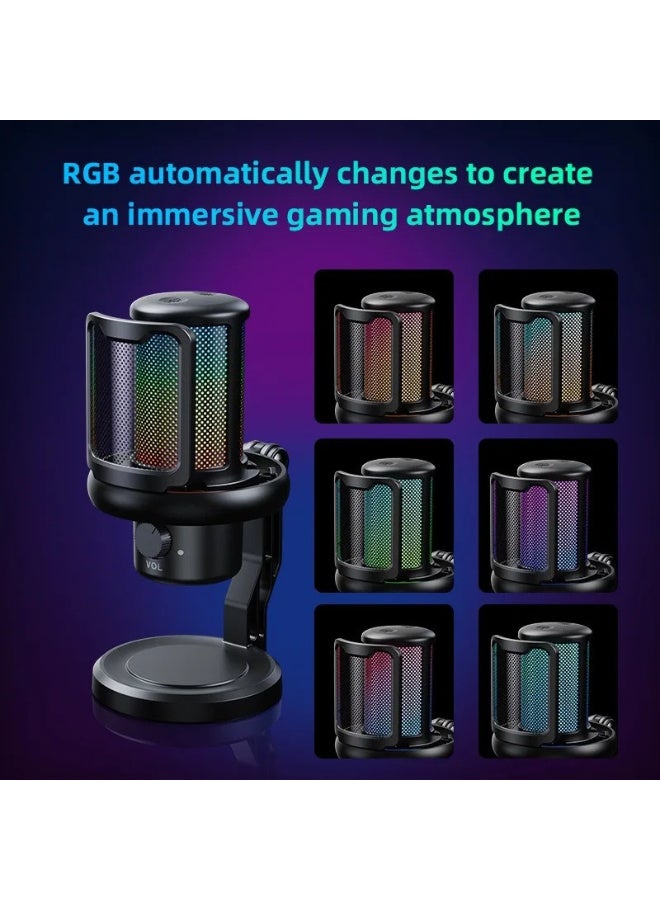 ميكروفون الألعاب الاحترافي ZFSZ V1Pro USB - ميكروفون مكثف ديناميكي مزود بإضاءة RGB مع تحكم في مستوى الصوت، وحامل مكتبي ثابت وشبكة مرشح للصوت، يعمل بمجرد التوصيل (Plug & Play) مع أجهزة الكمبيوتر الشخصي/PS5/Mac، بجودة استوديو للبث المباشر والبودكاست - Image 2