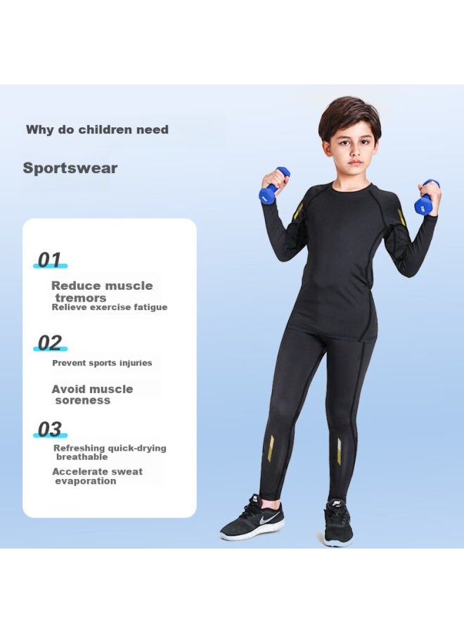 Fandimu Kids Sports Set Girls Compression Training Running Youth Soccer Jersey Base Layer Fitness Clothing Black 120 - Image 2