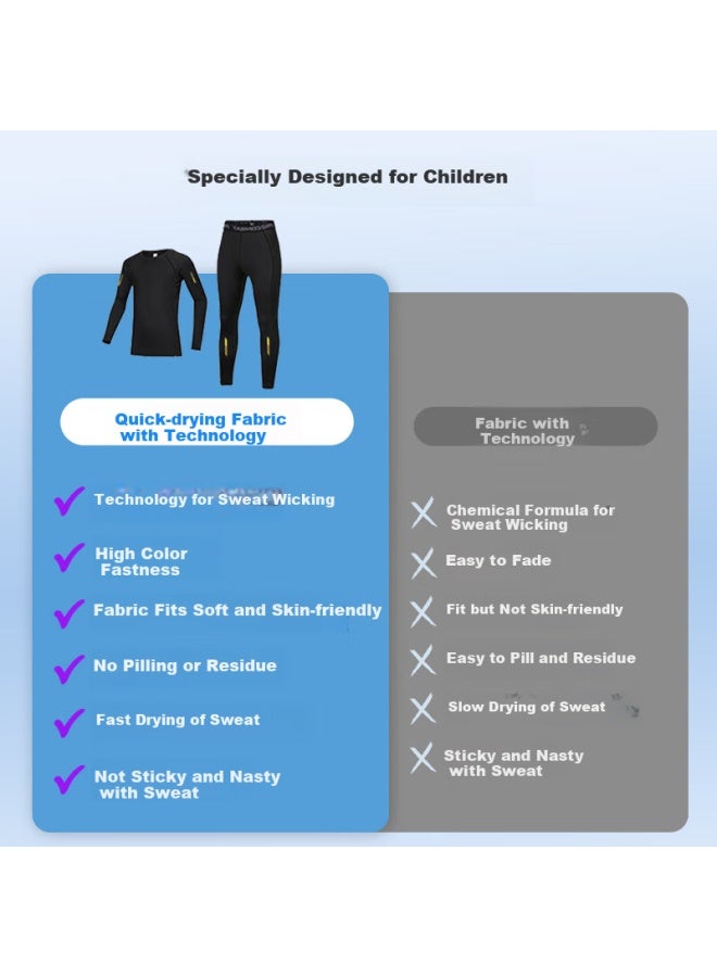 Fandimu Kids Sports Set Girls Compression Training Running Youth Soccer Jersey Base Layer Fitness Clothing Black 120 - Image 1