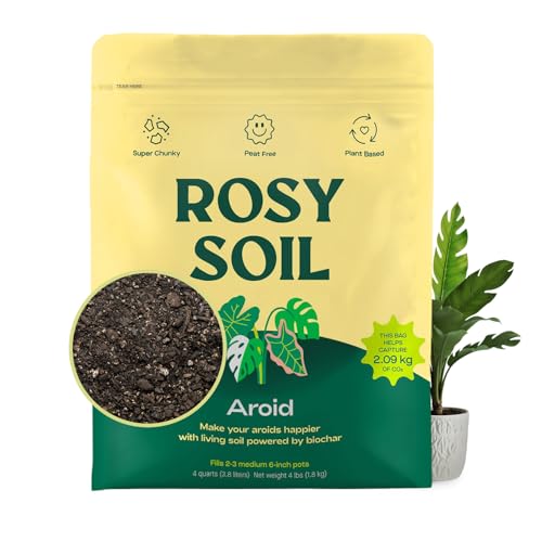 Rosy Soil Aroid Soil Potting Mix - Peat-Free, Microbially Active Biochar Powered Soil for Aroids - Superior Aeration & Drainage for Aroid Plants - Ideal for Indoor Gardening - 4 Quarts - Image 1
