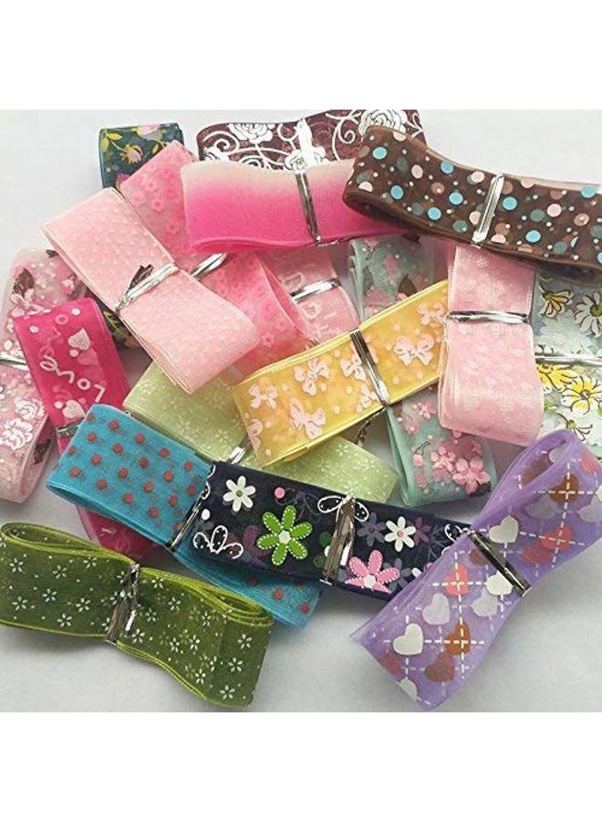 Chenkou Craft شريط أورغنزا 1" - 20 ياردة عشوائية 1" 25 مم مزيج مختلط ربيع صيف شريط أورغنزا مزخرف بنقاط وزهور وقلب حب وردة (شريط أورغنزا 1") - Image 2