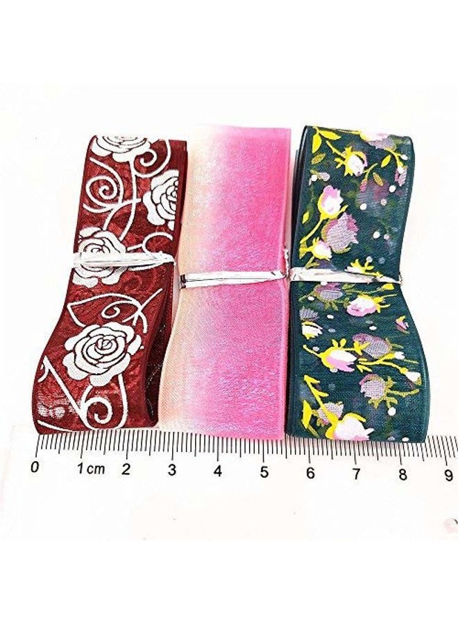 Chenkou Craft شريط أورغنزا 1" - 20 ياردة عشوائية 1" 25 مم مزيج مختلط ربيع صيف شريط أورغنزا مزخرف بنقاط وزهور وقلب حب وردة (شريط أورغنزا 1") - Image 4