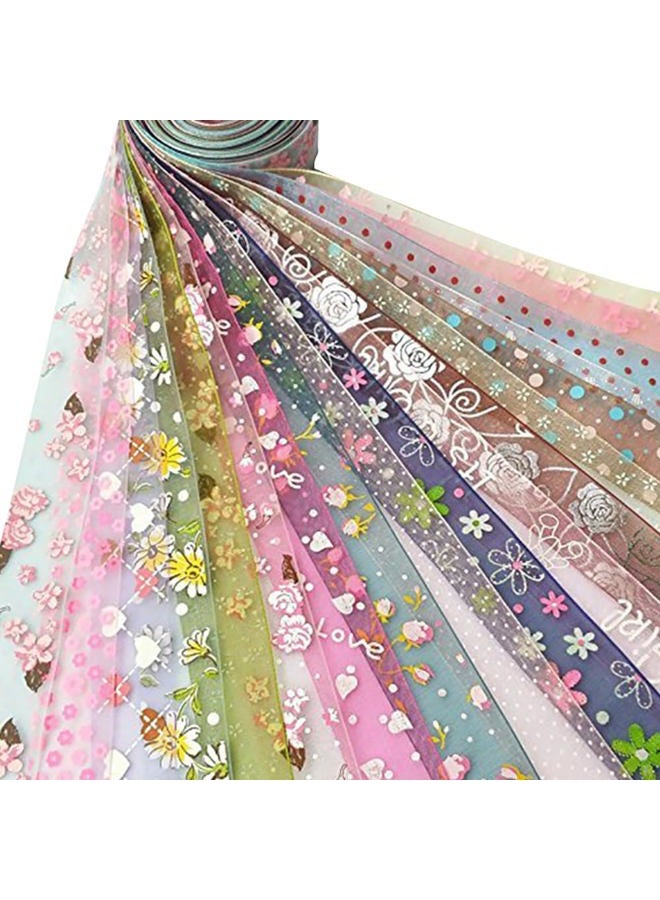 Chenkou Craft شريط أورغنزا 1" - 20 ياردة عشوائية 1" 25 مم مزيج مختلط ربيع صيف شريط أورغنزا مزخرف بنقاط وزهور وقلب حب وردة (شريط أورغنزا 1") - Image 1