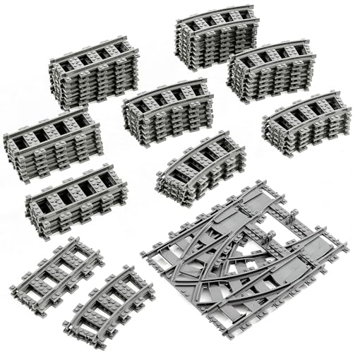 MANNIDOO Classic City Train Tracks 54 Pieces Railroad Track with 32 Curved 20 Straight and 2 Switch Train Tracks Train Expansion Accessories Compatible with All Major Train Tracks - Image 1
