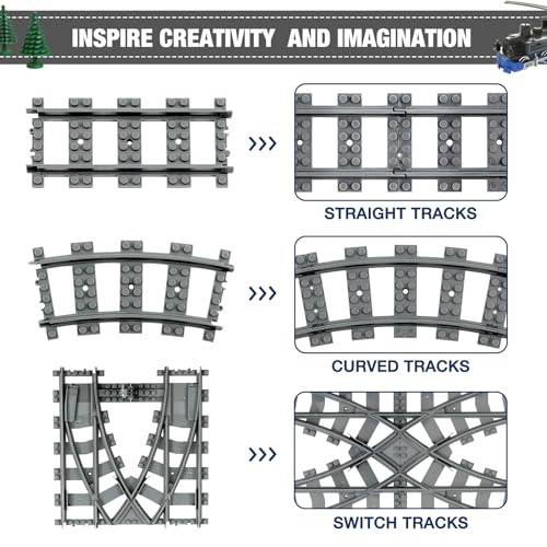 MANNIDOO Classic City Train Tracks 54 Pieces Railroad Track with 32 Curved 20 Straight and 2 Switch Train Tracks Train Expansion Accessories Compatible with All Major Train Tracks - Image 5