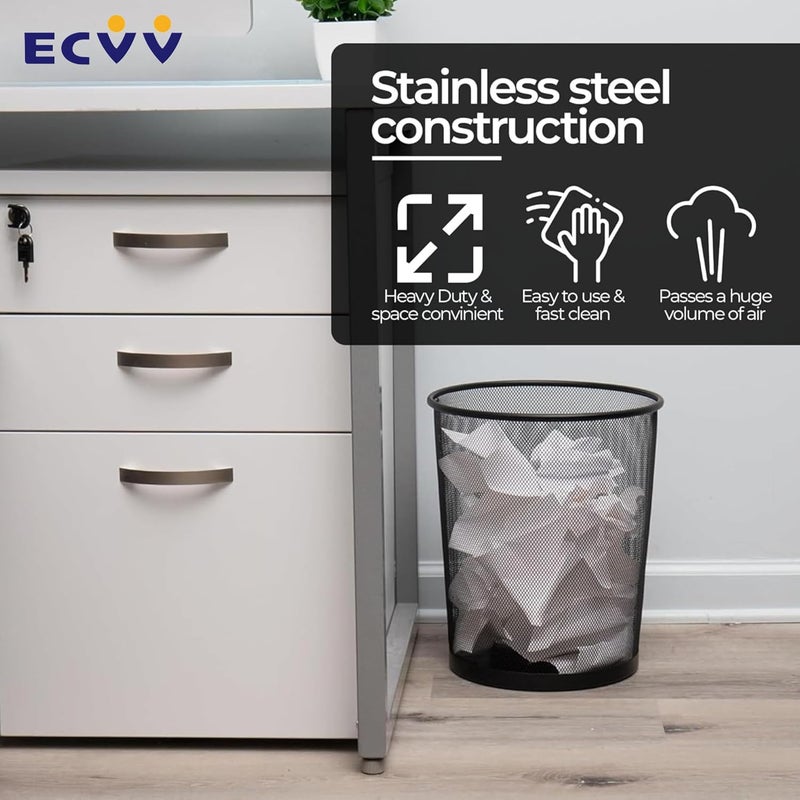 ECVV® 2 قطع سلة نفايات | صندوق نفايات شبكي دائري من الأسلاك المعدنية | خفيفة الوزن وأنيقة | مثالية لصندوق نفايات المنزل والمكتب (أسود) - Image 4