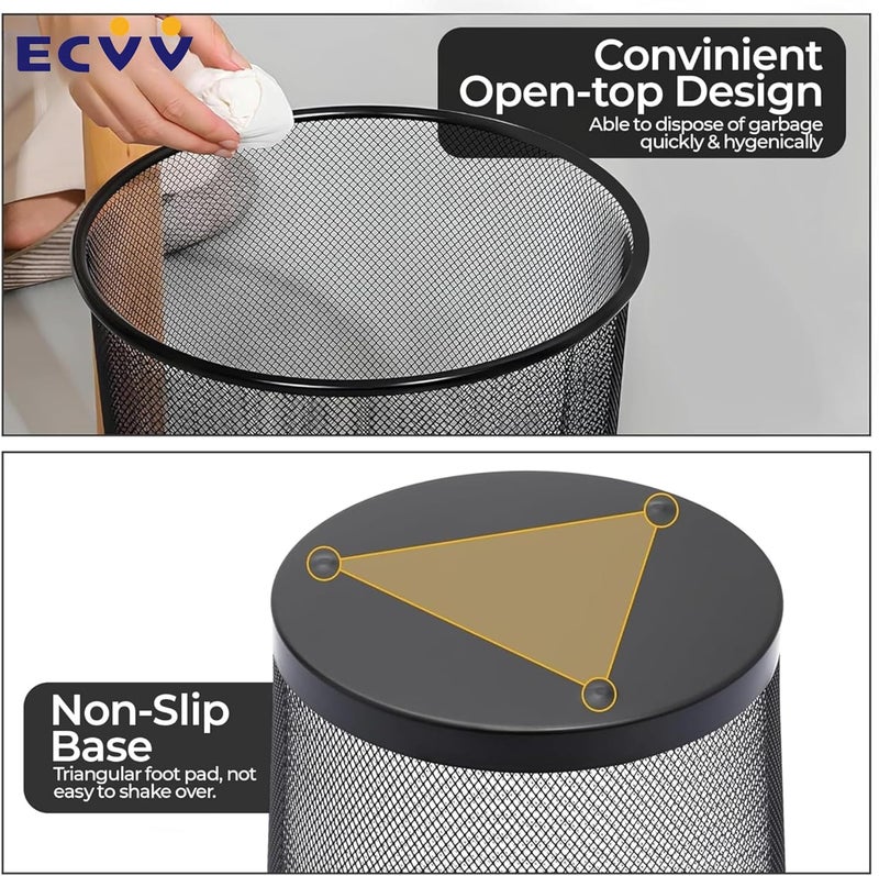 ECVV® 2 قطع سلة نفايات | صندوق نفايات شبكي دائري من الأسلاك المعدنية | خفيفة الوزن وأنيقة | مثالية لصندوق نفايات المنزل والمكتب (أسود) - Image 3