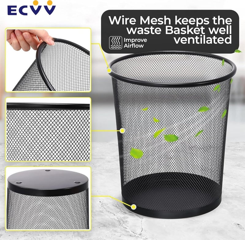 ECVV® 2 قطع سلة نفايات | صندوق نفايات شبكي دائري من الأسلاك المعدنية | خفيفة الوزن وأنيقة | مثالية لصندوق نفايات المنزل والمكتب (أسود) - Image 2