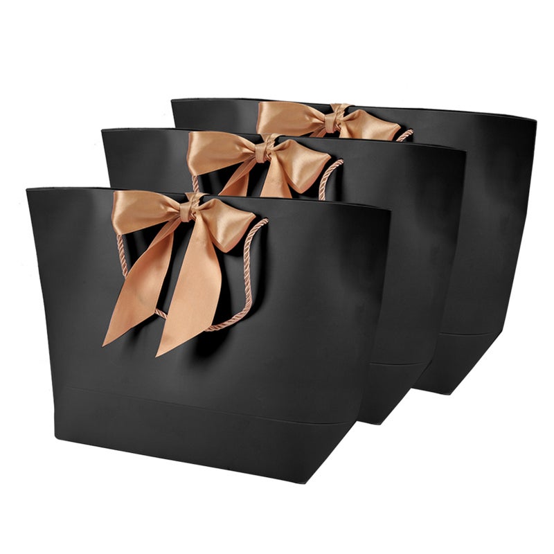 10pcs Black Paper Souvenir Gift Bags Apparel Makeup Boutique Packing Bags with Gold Handle 5# - Image 5